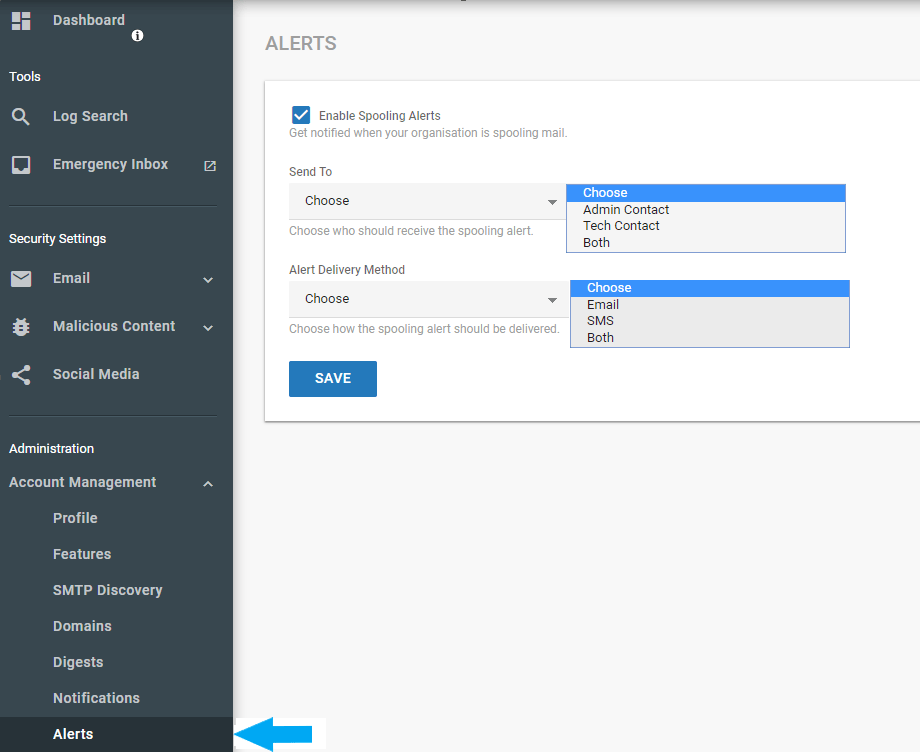 Spooling Alerts - Spambrella