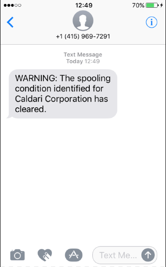 SMS Alert - All clear example - Spambrella